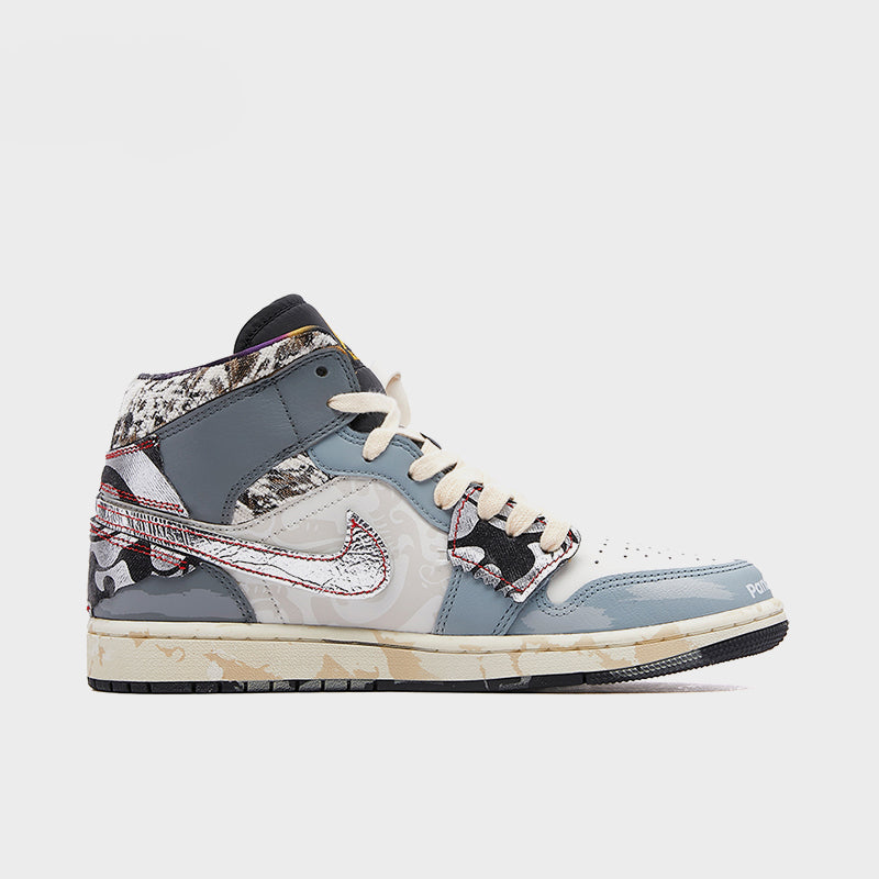 New Silver - Men's Jordan 1 Mid CNY Custom