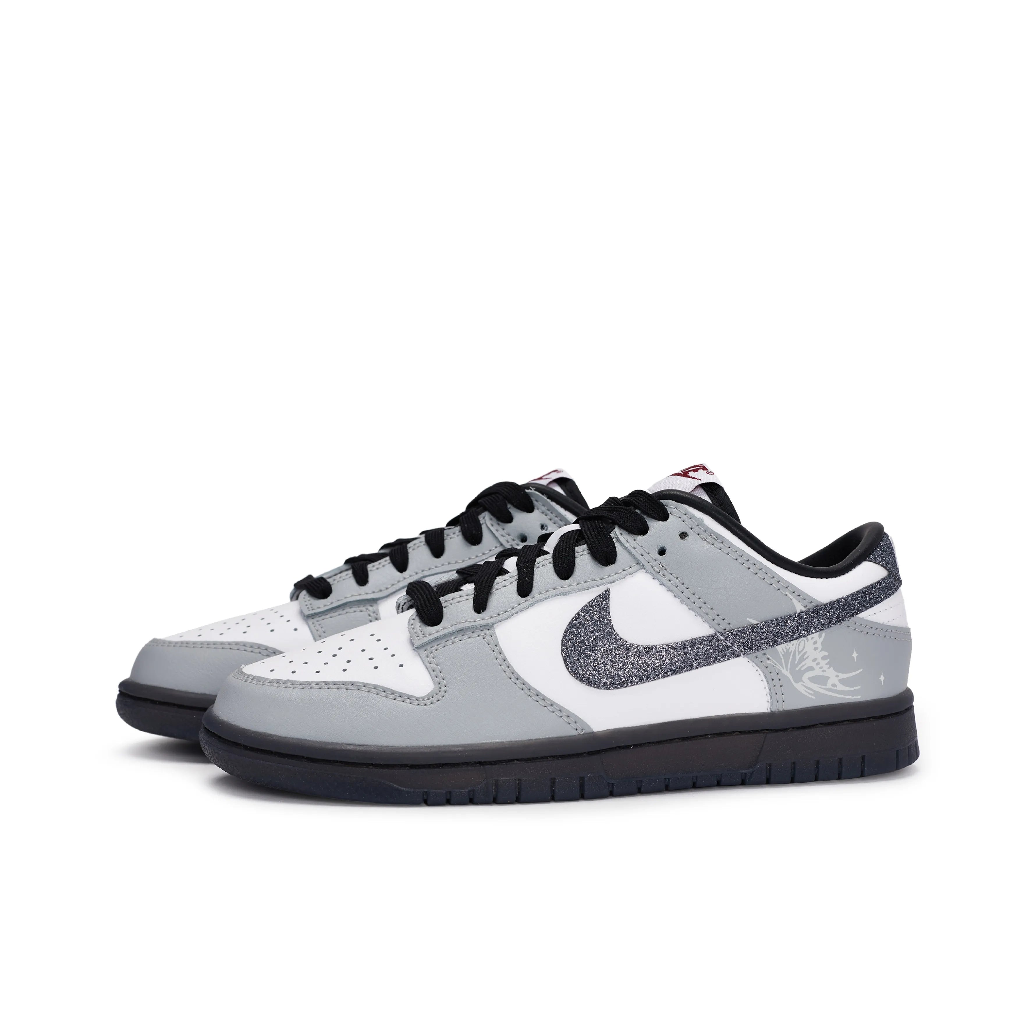 [Customized Stardust Butterfly Dance] Dunk Low-top Shoes Unisex Gray With Diamond Decoration