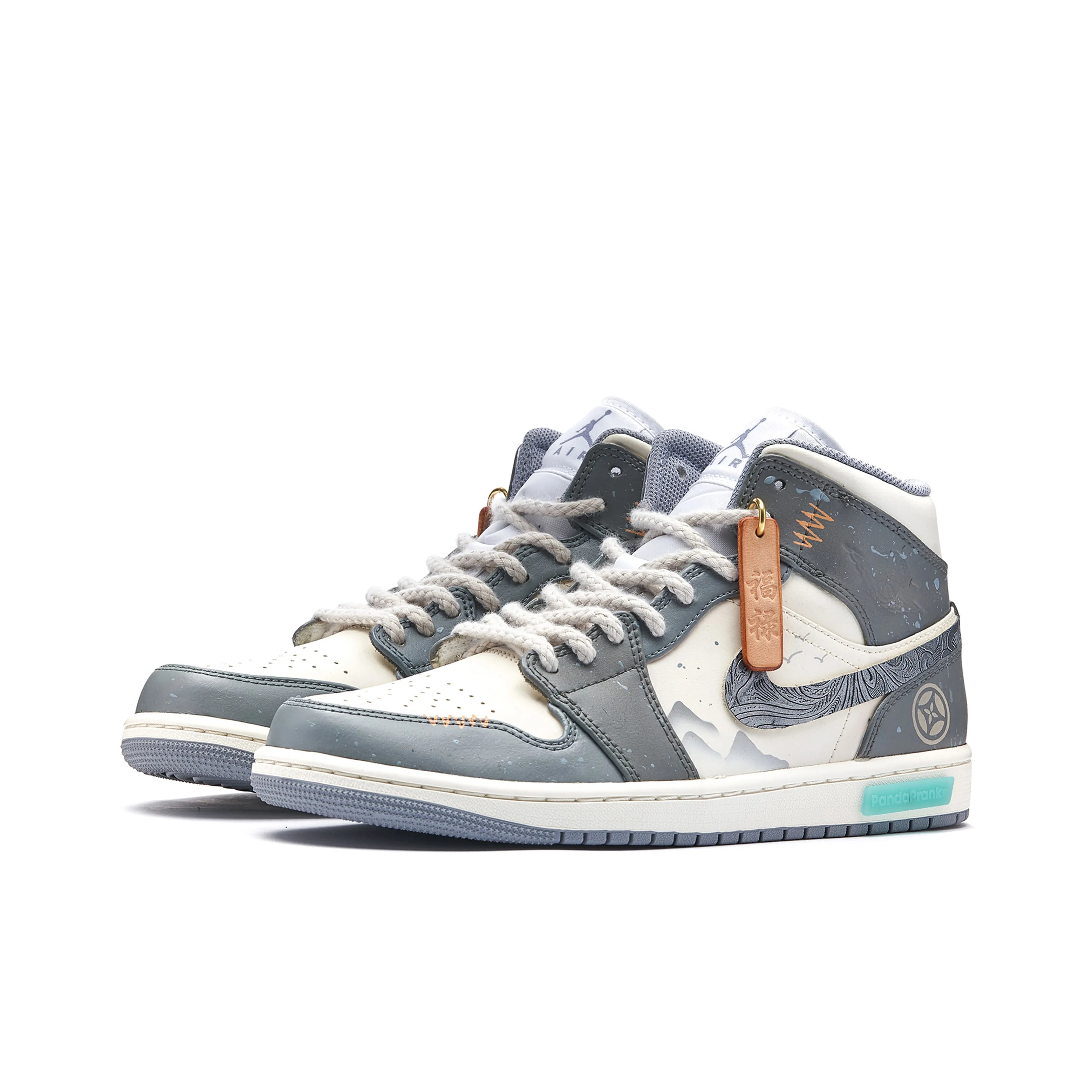 [Custom Good Fortune Arrives - CNY Limited Edition] Air Jordan 1 Mid Top Unisex Skateboarding Shoes Gray