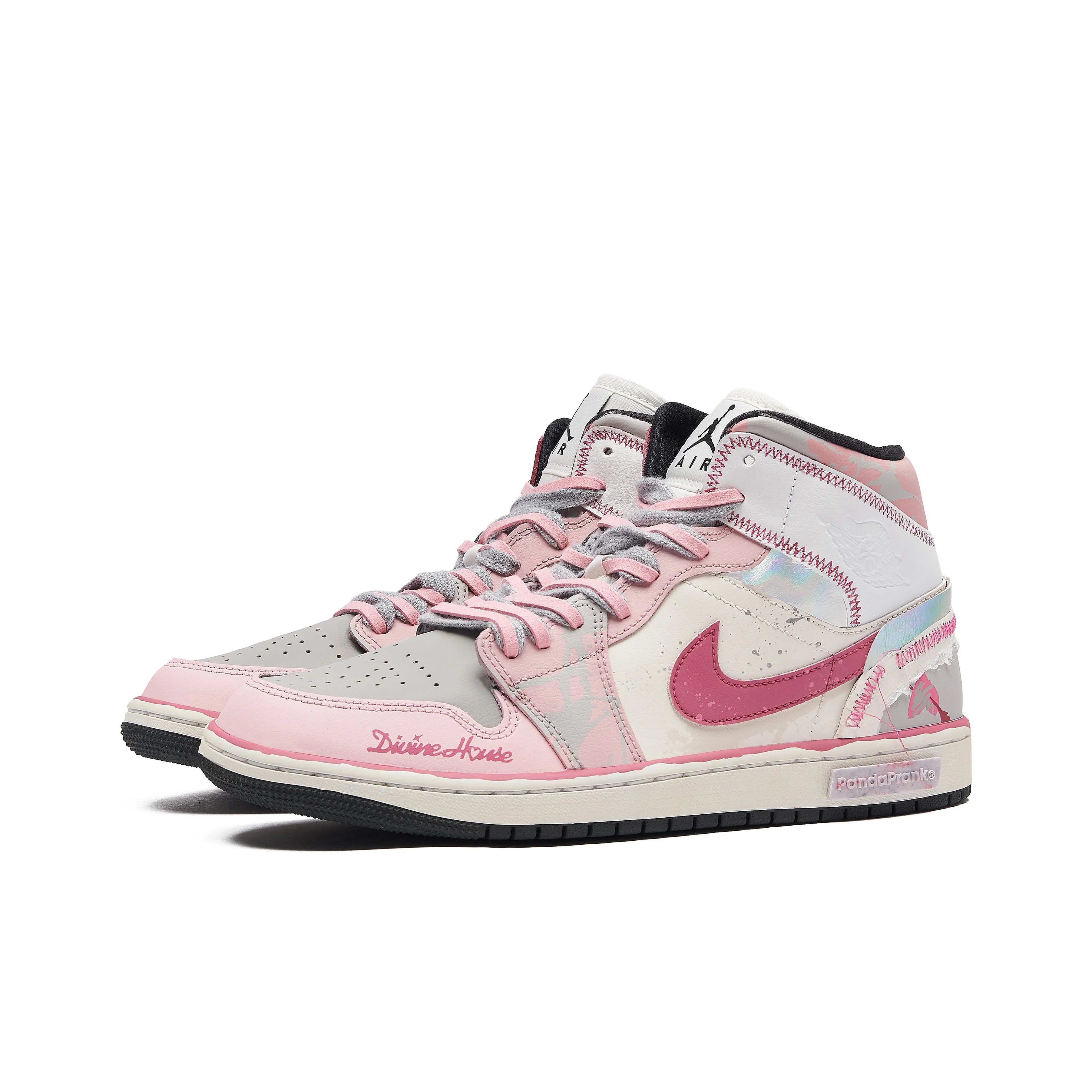 [Custom Flower Dream] Air Jordan 1 Mid Top Unisex Skateboarding Shoes Pink