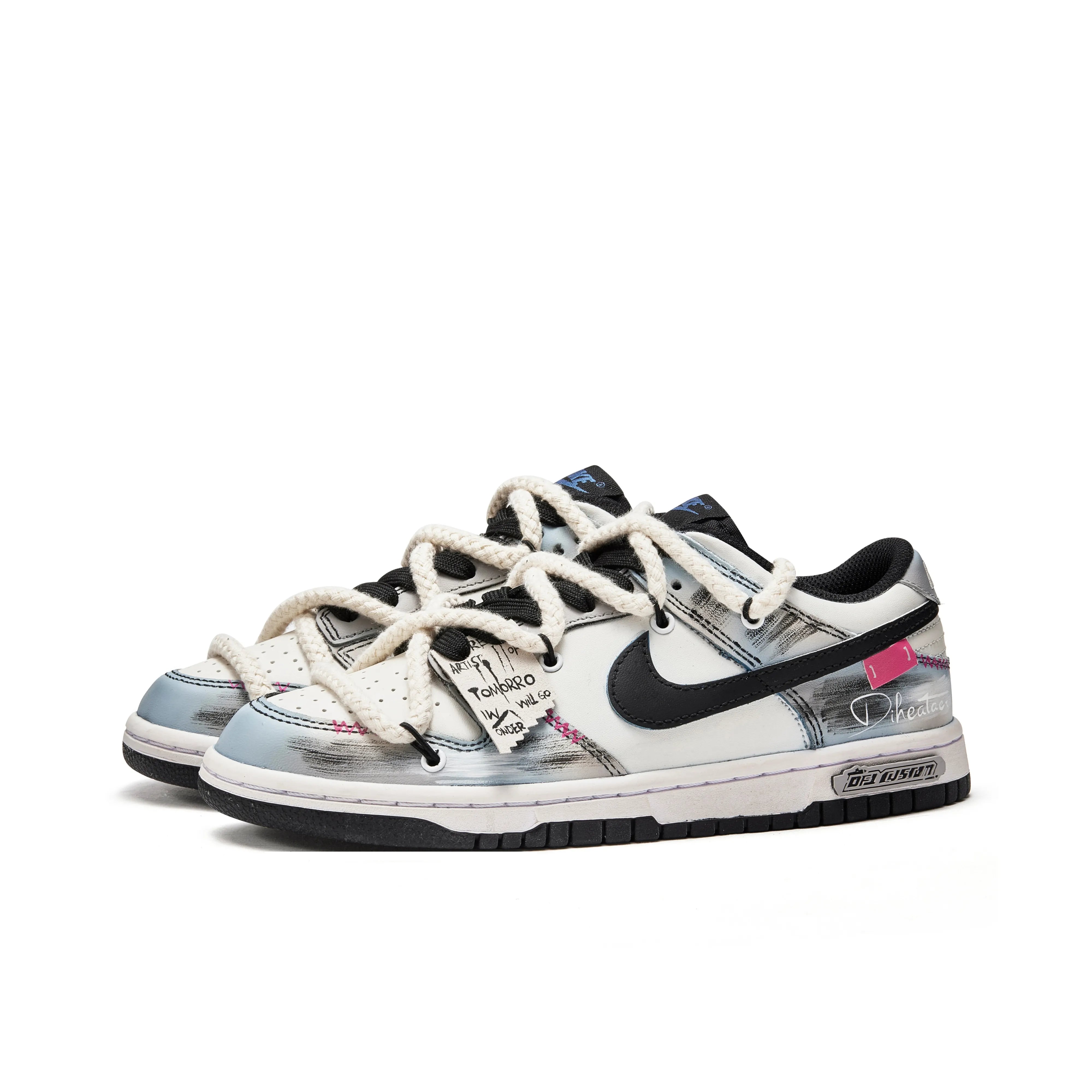 [Custom Poetic Street Narratives] Dunk Skateboarding Shoes Unisex Graffiti Blue/Gray