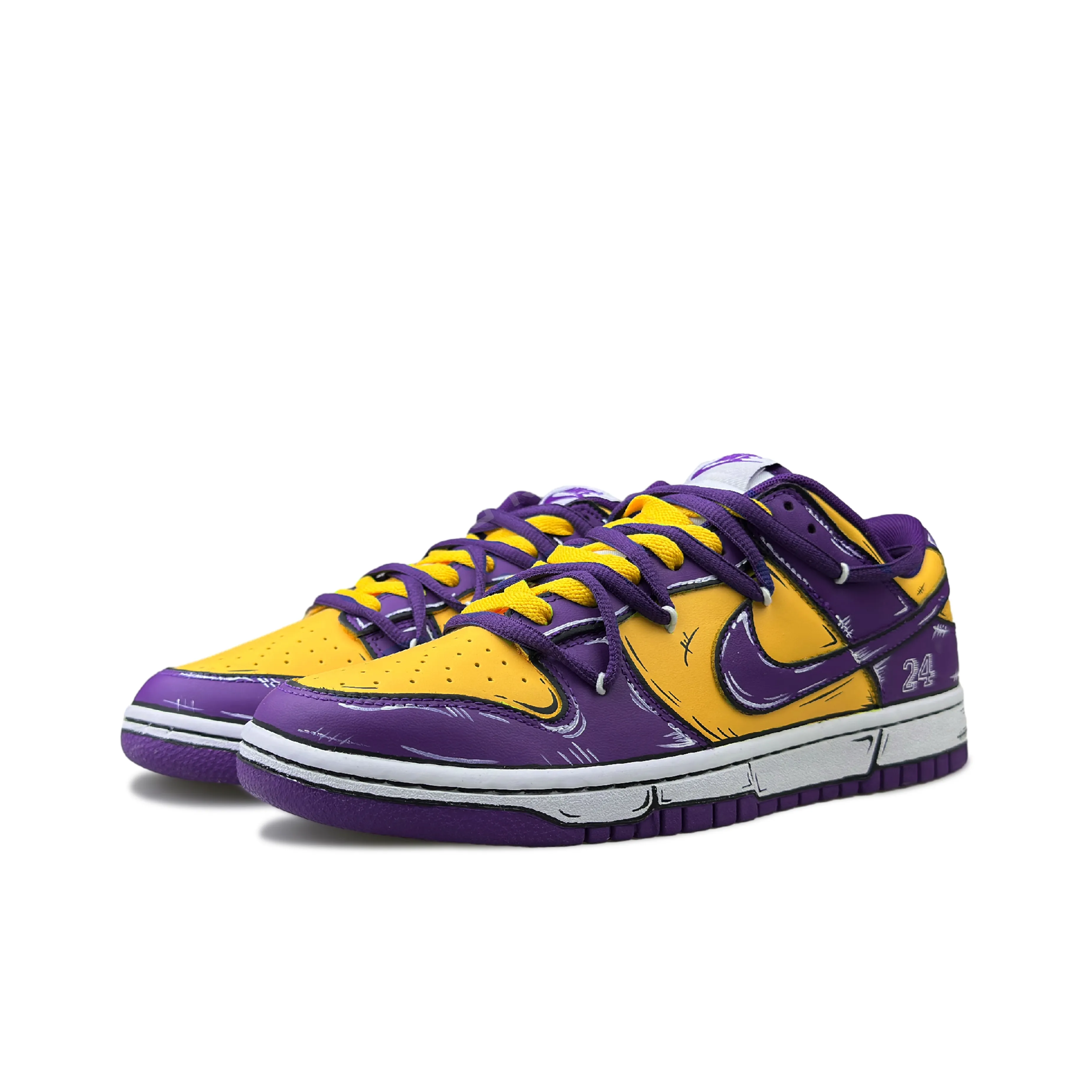 [Custom California, Cartoon Style] Dunk Skateboarding Shoes Men Lakers Colors Purple/Gold