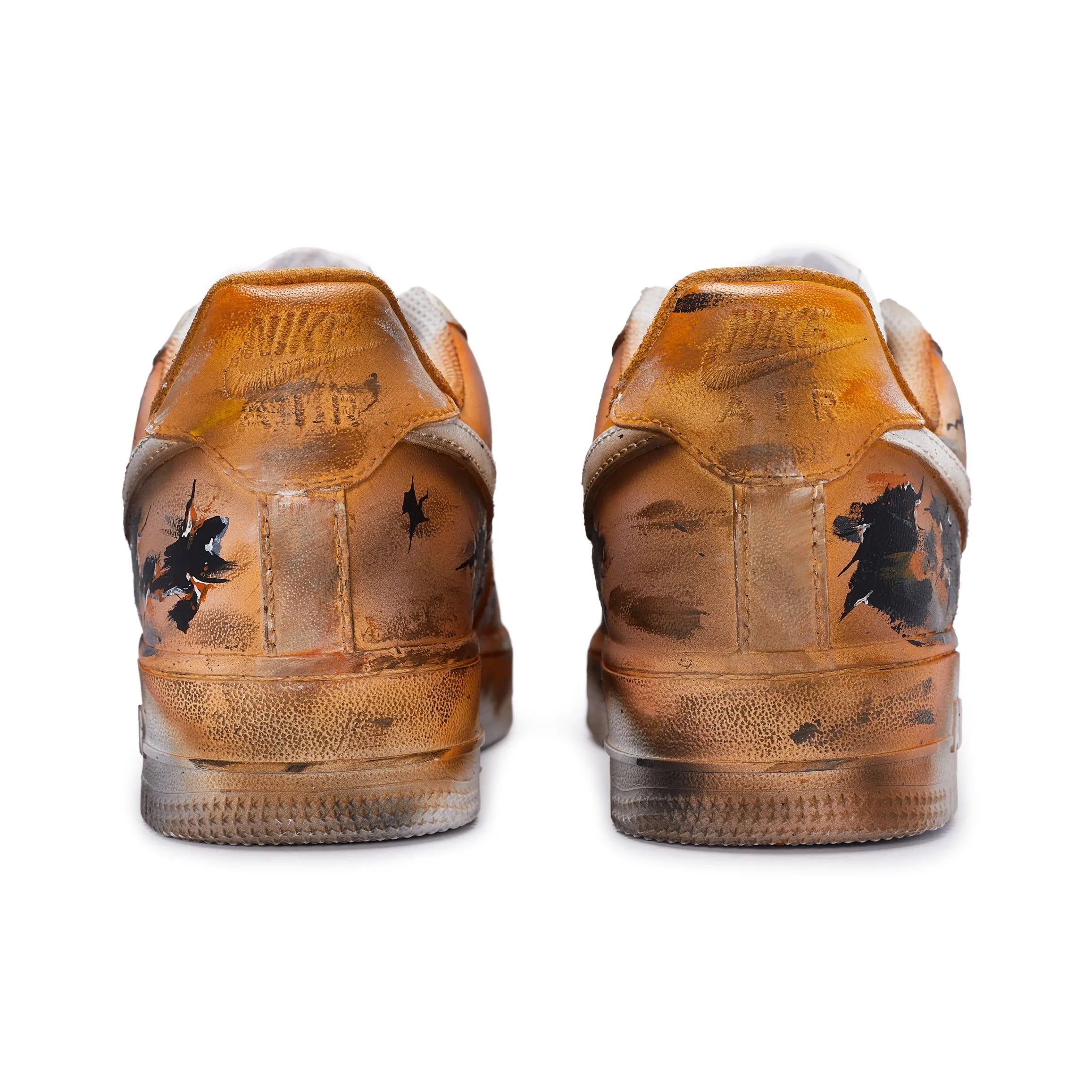 [Customized Damaged Space] Air Force 1 Low-top Shoes Unisex Black/Orange