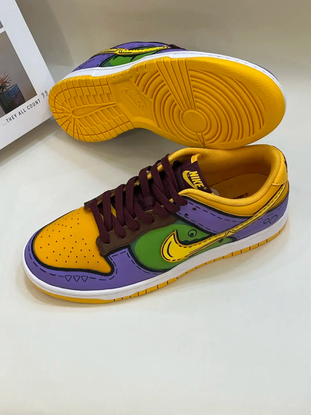 [Custom Radioactive Shark] Dunk Skateboarding Shoes Unisex Yellow/Purple/Green