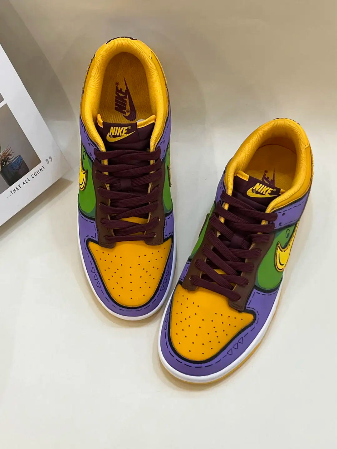 [Custom Radioactive Shark] Dunk Skateboarding Shoes Unisex Yellow/Purple/Green