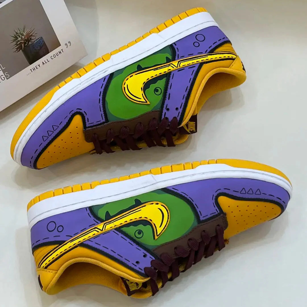 [Custom Radioactive Shark] Dunk Skateboarding Shoes Unisex Yellow/Purple/Green