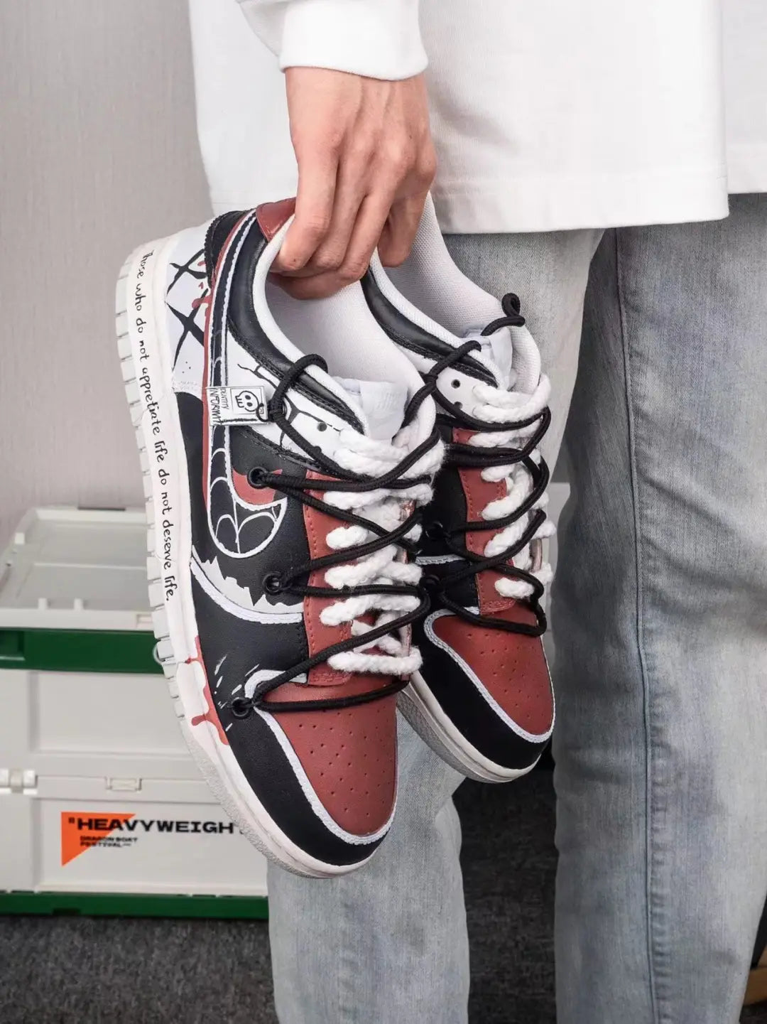 [Custom Men's Halloween spider web]  Dunk Skateboarding Shoes Men Low-top Black/White