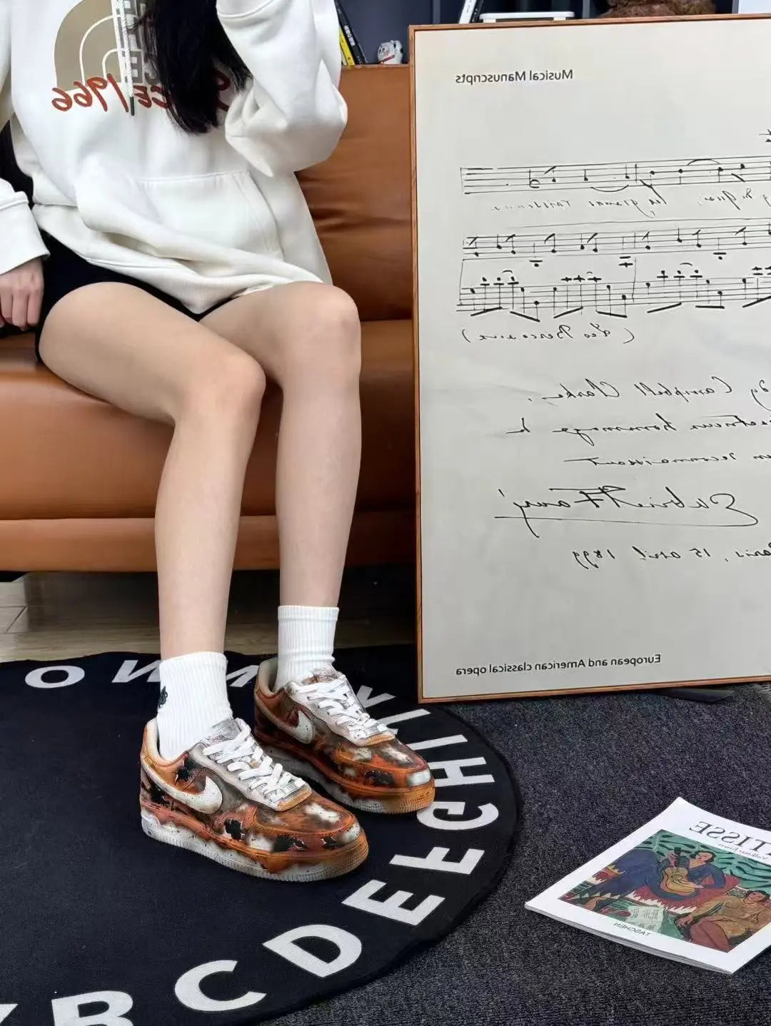 [Customized Damaged Space] Air Force 1 Low-top Shoes Unisex Black/Orange