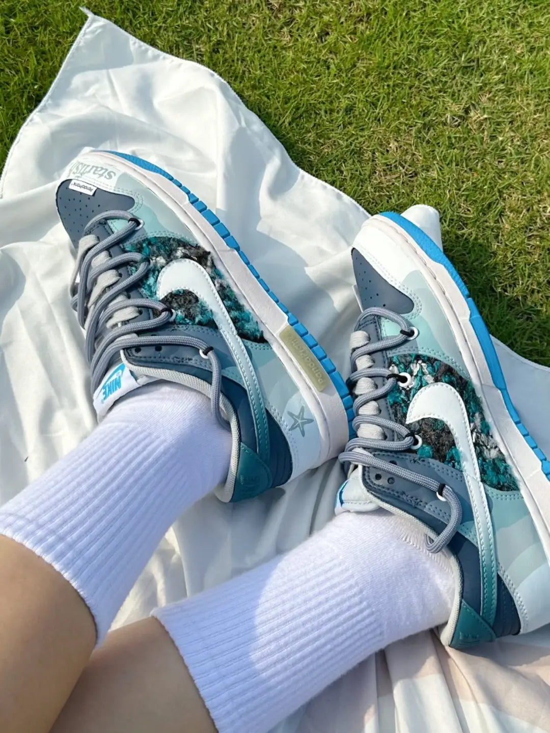 [Custom Marine Conservation: Marine Plankton] Dunk Low Skateboard Shoes Unisex Blue