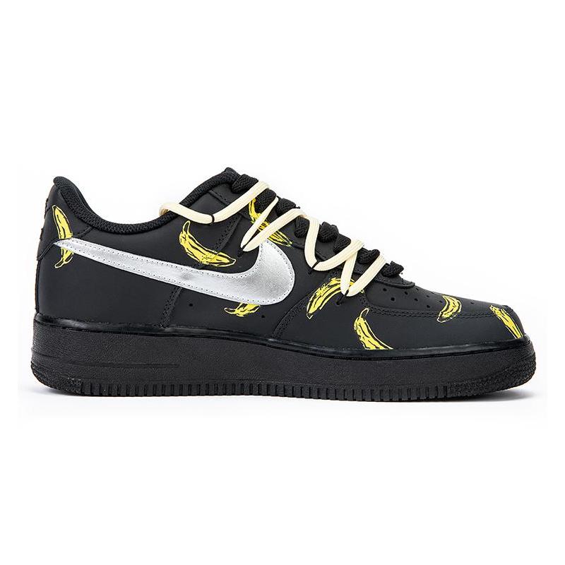 [Custom Women's banana deconstructed wind shoelaces]  Air Force 1 Skateboarding Shoes Women's Low-top Black