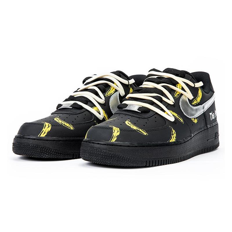 [Custom Women's banana deconstructed wind shoelaces]  Air Force 1 Skateboarding Shoes Women's Low-top Black