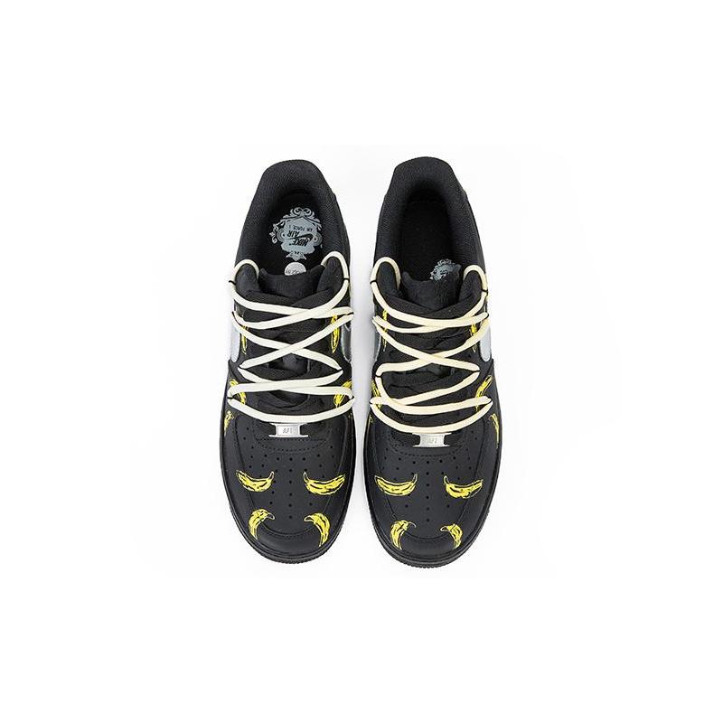 [Custom Women's banana deconstructed wind shoelaces]  Air Force 1 Skateboarding Shoes Women's Low-top Black