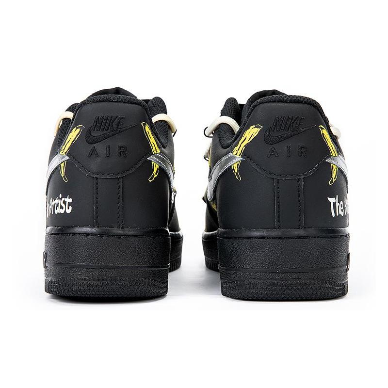 [Custom Women's banana deconstructed wind shoelaces]  Air Force 1 Skateboarding Shoes Women's Low-top Black