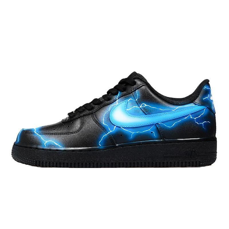 [Custom Female Lightning Storm Chidori spray painting in black and blue] Air Force 1 Skateboarding Shoes Women's Low-top Blue/Black