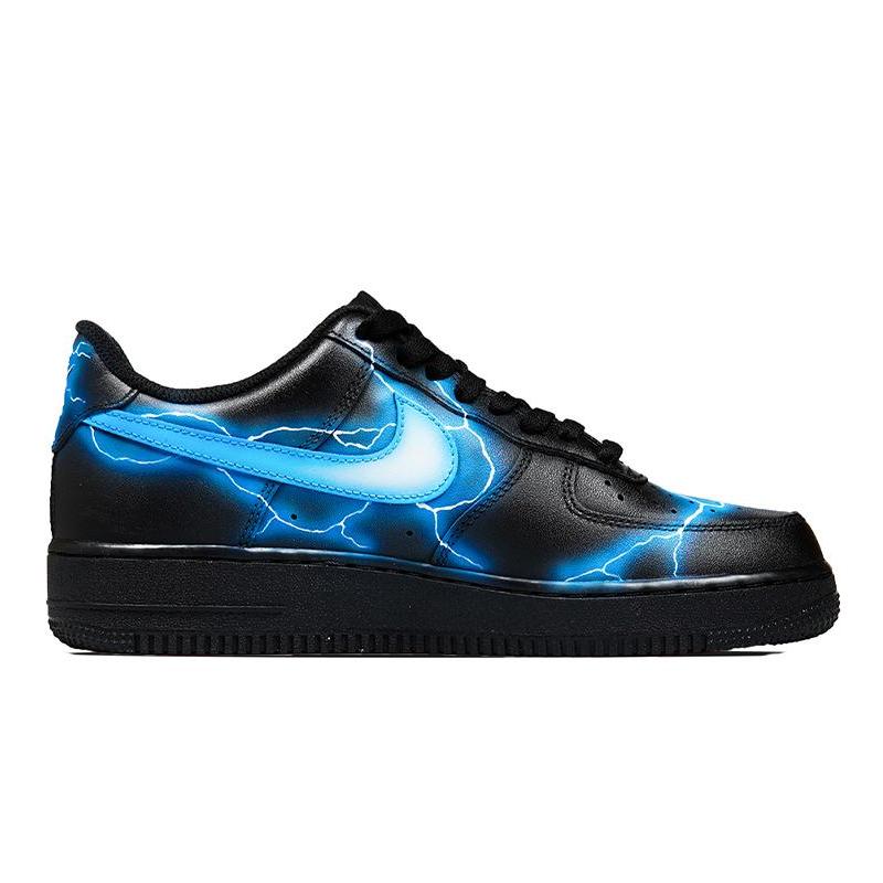 [Custom Female Lightning Storm Chidori spray painting in black and blue] Air Force 1 Skateboarding Shoes Women's Low-top Blue/Black