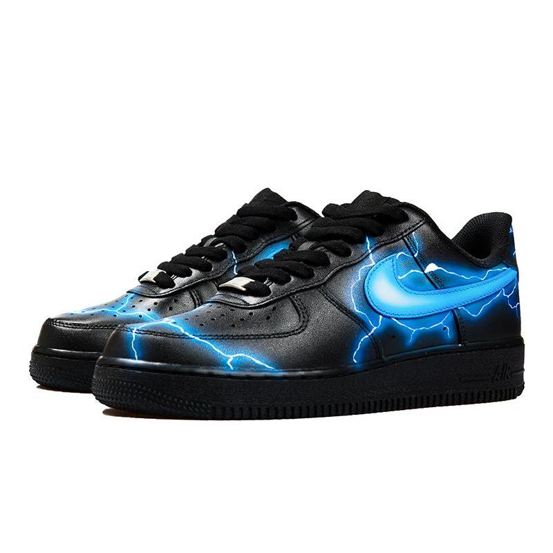 [Custom Female Lightning Storm Chidori spray painting in black and blue] Air Force 1 Skateboarding Shoes Women's Low-top Blue/Black