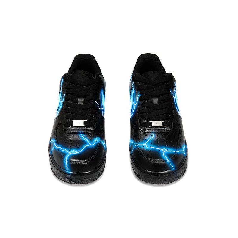[Custom Female Lightning Storm Chidori spray painting in black and blue] Air Force 1 Skateboarding Shoes Women's Low-top Blue/Black