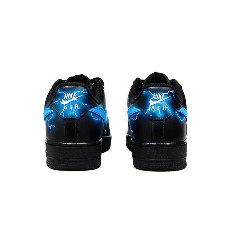 [Custom Female Lightning Storm Chidori spray painting in black and blue] Air Force 1 Skateboarding Shoes Women's Low-top Blue/Black