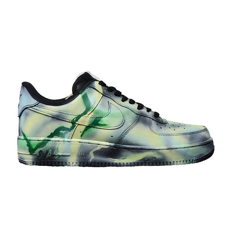 [Custom spray-painted mandarin ducks]  Air Force 1 Skateboarding Shoes Women's Low-top Blue-green Mandarin Duck