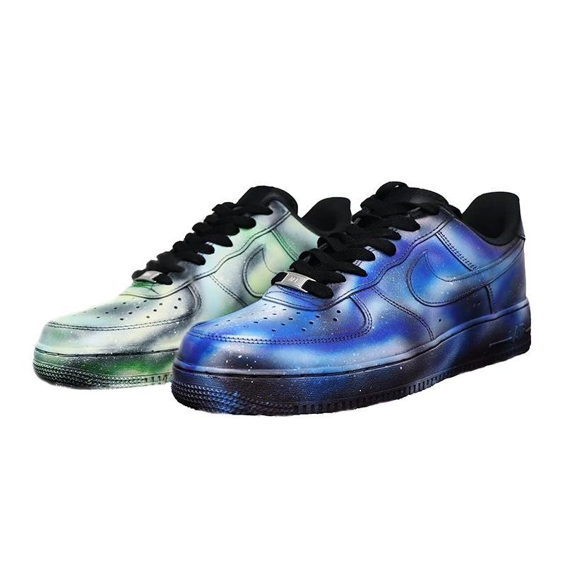 [Custom spray-painted mandarin ducks]  Air Force 1 Skateboarding Shoes Women's Low-top Blue-green Mandarin Duck