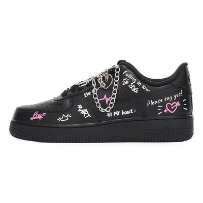 [Custom Female lettering graffiti]  Air Force 1 Skateboarding Shoes Women's Low-top Black