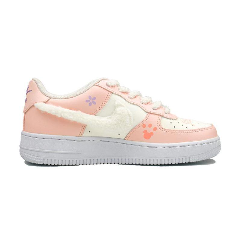 [Custom Pom-Pom Diary]  Air Force 1 Skateboarding Shoes Women's Low-top Pink/white