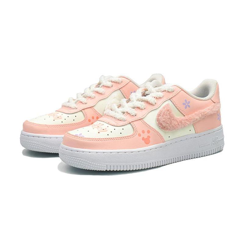[Custom Pom-Pom Diary]  Air Force 1 Skateboarding Shoes Women's Low-top Pink/white