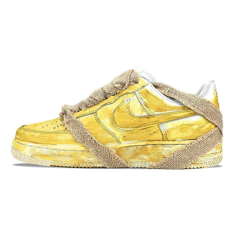 [Custom Women's tie-dyed aged yellow]  Air Force 1 Skateboarding Shoes Women's Low-top Yellow
