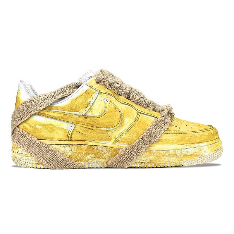 [Custom Women's tie-dyed aged yellow]  Air Force 1 Skateboarding Shoes Women's Low-top Yellow