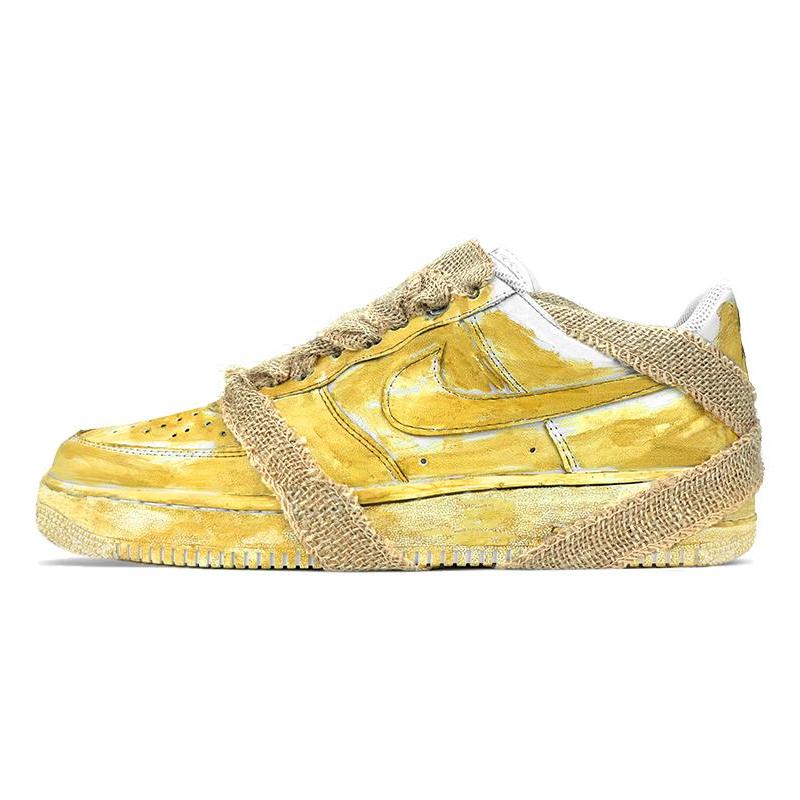 [Custom Women's tie-dyed aged yellow]  Air Force 1 Skateboarding Shoes Women's Low-top Yellow