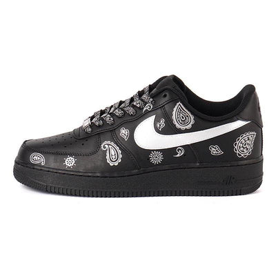 [Custom Cashew flower element]  Air Force 1 Skateboarding Shoes Women's Low-top Black