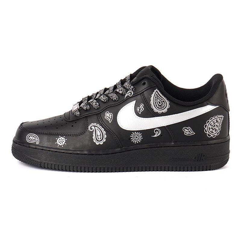 [Custom Cashew flower element]  Air Force 1 Skateboarding Shoes Women's Low-top Black