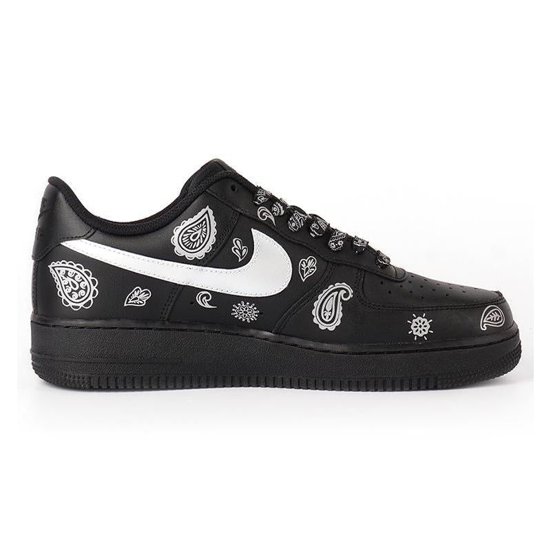 [Custom Cashew flower element]  Air Force 1 Skateboarding Shoes Women's Low-top Black