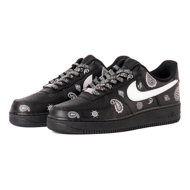 [Custom Cashew flower element]  Air Force 1 Skateboarding Shoes Women's Low-top Black