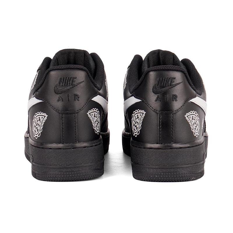 [Custom Cashew flower element]  Air Force 1 Skateboarding Shoes Women's Low-top Black