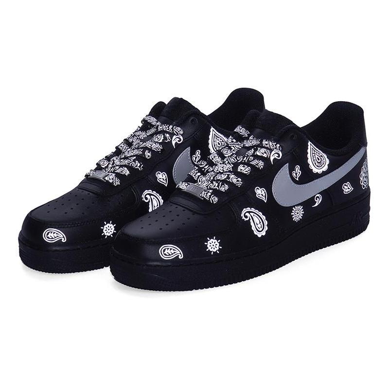 [Custom Cashew flower element]  Air Force 1 Skateboarding Shoes Women's Low-top Black