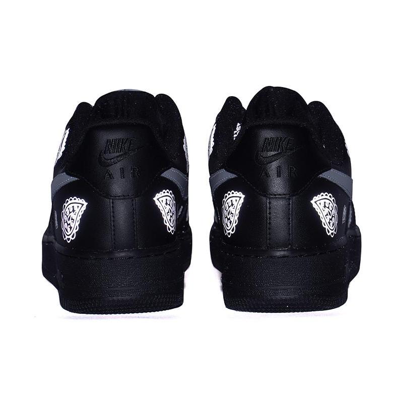 [Custom Cashew flower element]  Air Force 1 Skateboarding Shoes Women's Low-top Black