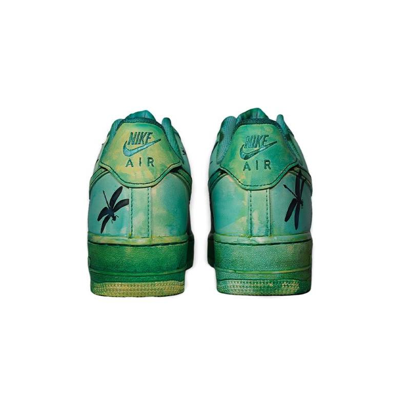 [Custom The women's green-dyed dragonfly is dyed greenish-black]  Air Force 1 Skateboarding Shoes Women's Low-top Black/Green