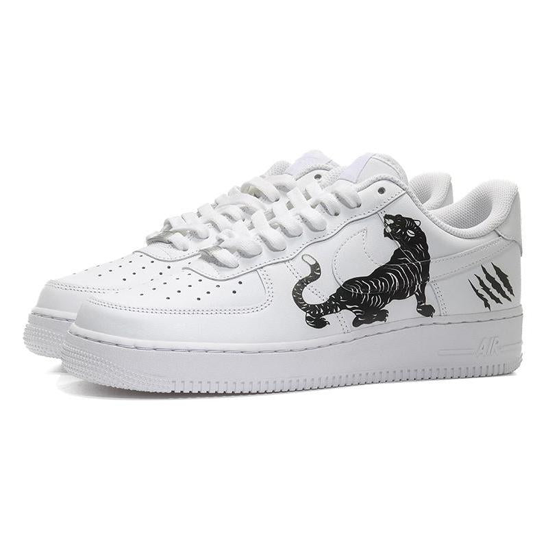 [Custom Tiger man white QD]  Air Force 1 Skateboarding Shoes Men Low-top White/Black