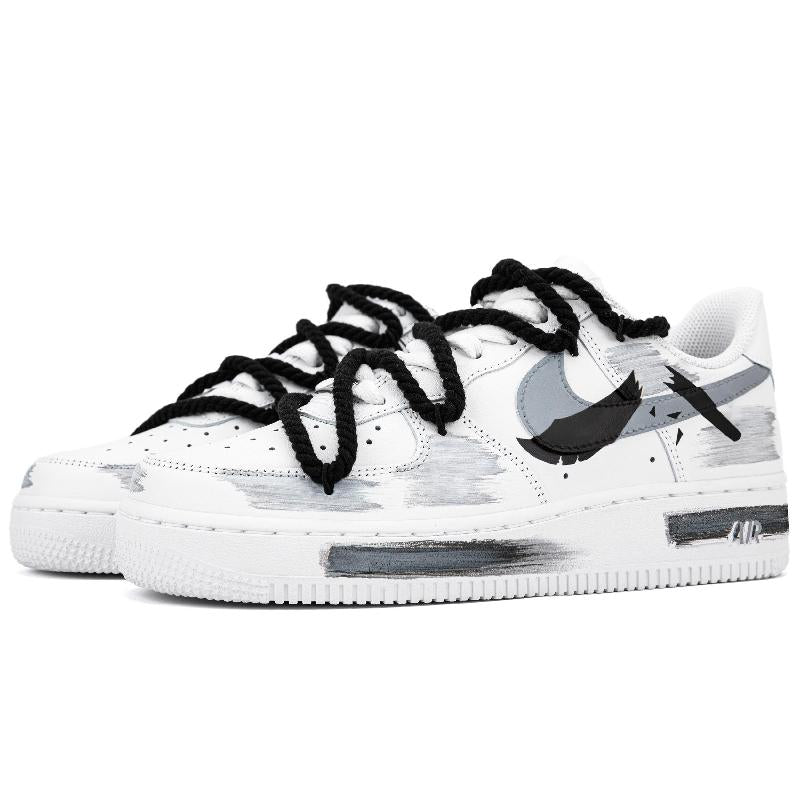 [Custom Broken blade crack]  Air Force 1 Skateboard Shoes Men Low-Top White/Black