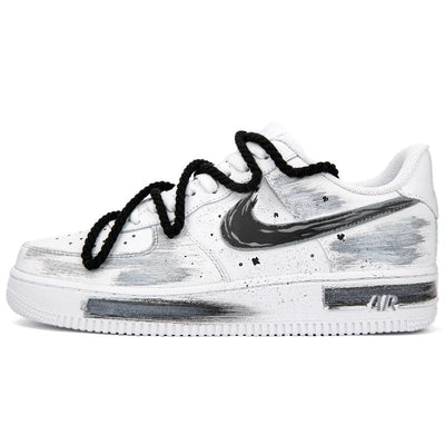 [Custom Ink wash hook grey]  Air Force 1 Skateboard Shoes Men Low-Top Black