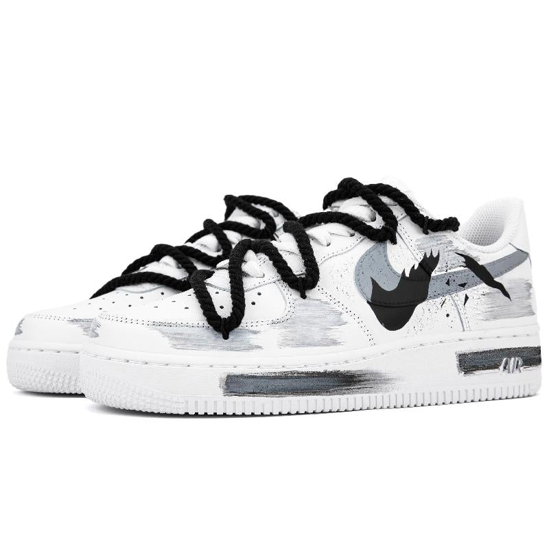 [Custom The mark of the cracked flame]  Air Force 1 Skateboard Shoes Men Low-Top White/Black