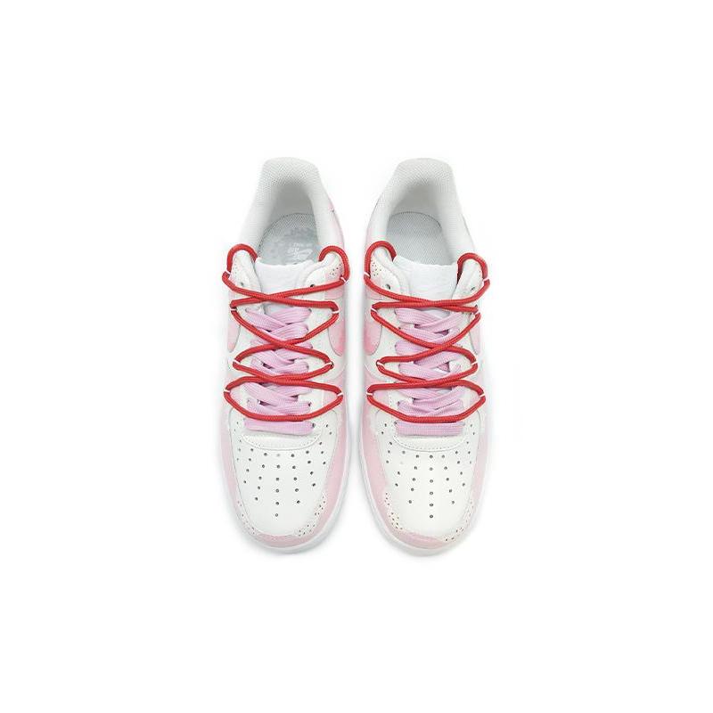 [Custom Strawberry hand-painted pink and white]  Air Force 1 Skateboarding Shoes Men Low-top Pink/white