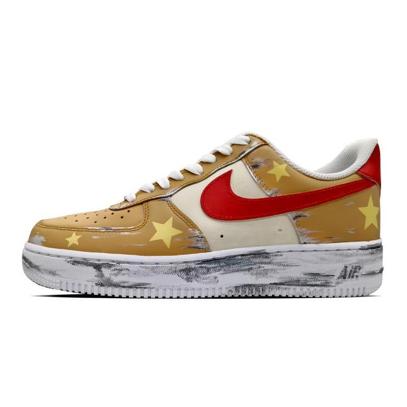 [Custom Alcohol scratch-off cards are used to age the red and yellow stars]  Air Force 1 Skateboarding Shoes Men