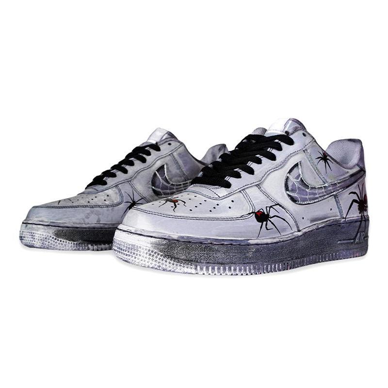 [Custom The animal series is hand-painted in spider grey]  Air Force 1 Skateboarding Shoes Men Low-top Gray