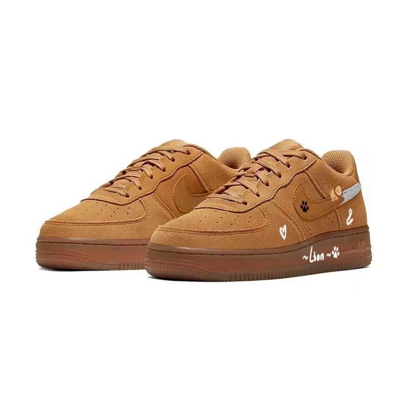 [Custom Lazy little lion]  Air Force 1 Skateboarding Shoes Women's Low-top Black/Brown