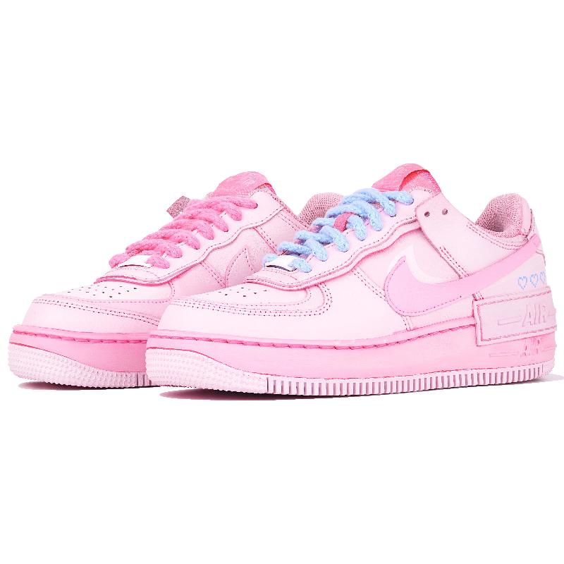[Custom Women's pixel heart pink color]  Air Force 1 Skateboarding Shoes Women's Low-top Pink/silver
