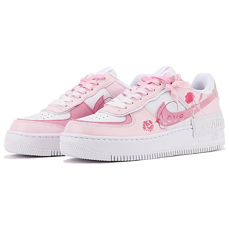 [Custom Rose GirL]  Air Force 1 Skateboarding Shoes Women's Low-top Pink/white
