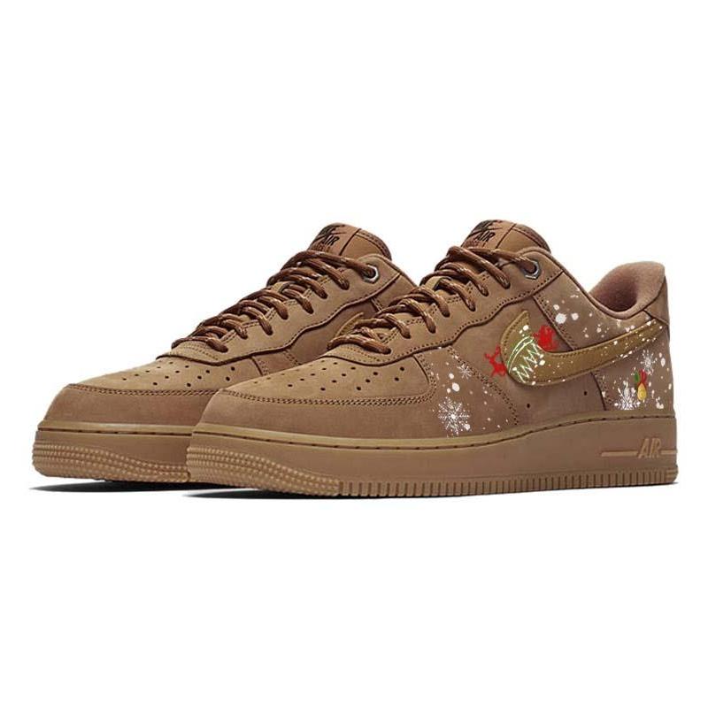 [Custom Christmas bell ringing]  Air Force 1 Skateboarding Shoes Unisex Low-top Brown/White