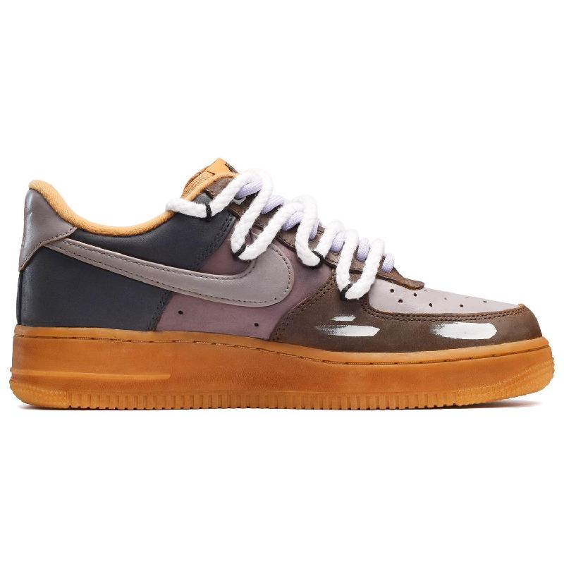 [Custom The male and female plush bears are black, brown and purple]  Air Force 1 Skateboarding Shoes Unisex Low-top Black-brown Purple